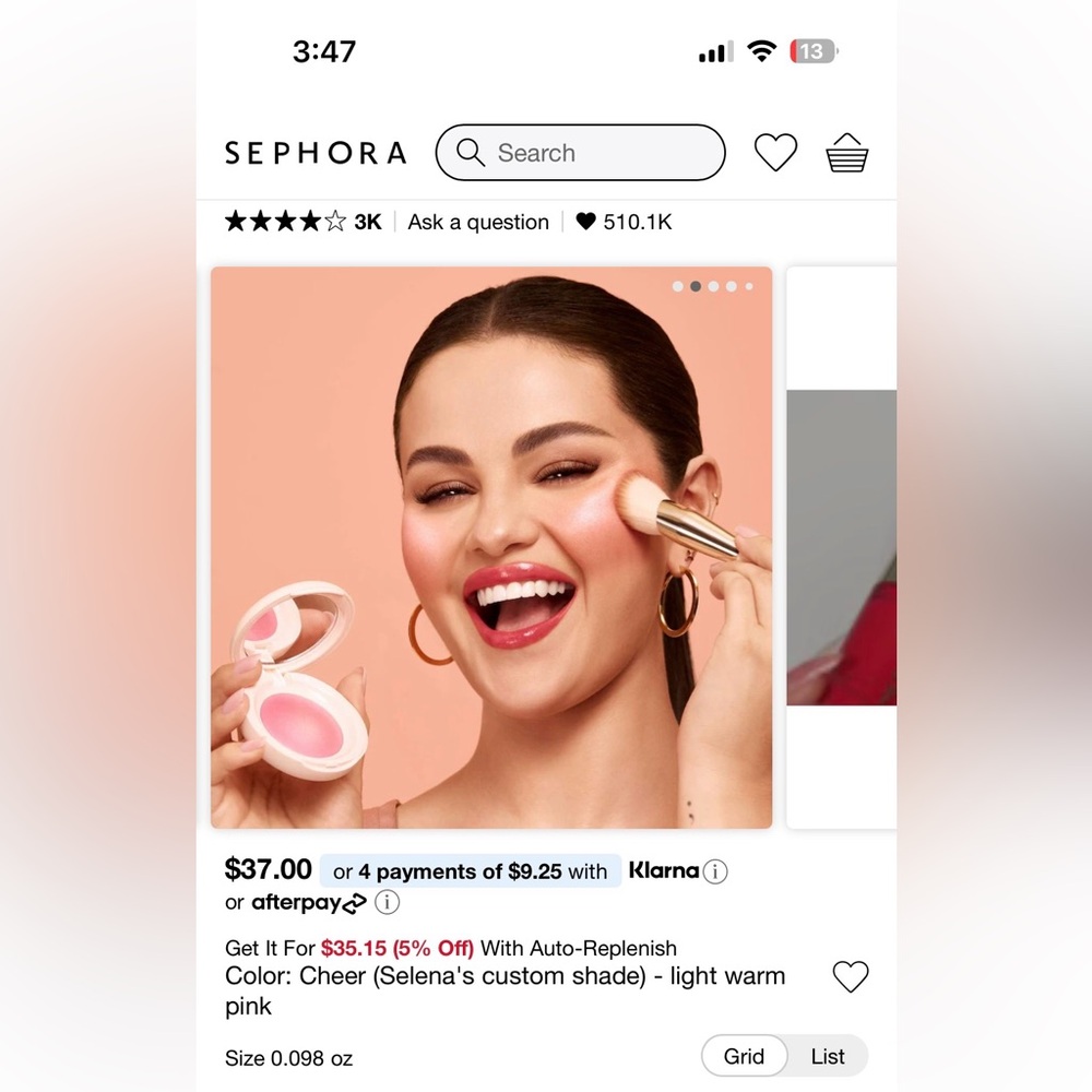 Rare Beauty Soft Pink Blush in colour Cheer